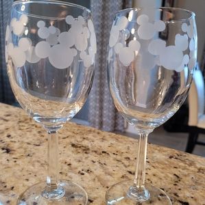 Set of 2 Mickey Mouse Etched Wine Glasses